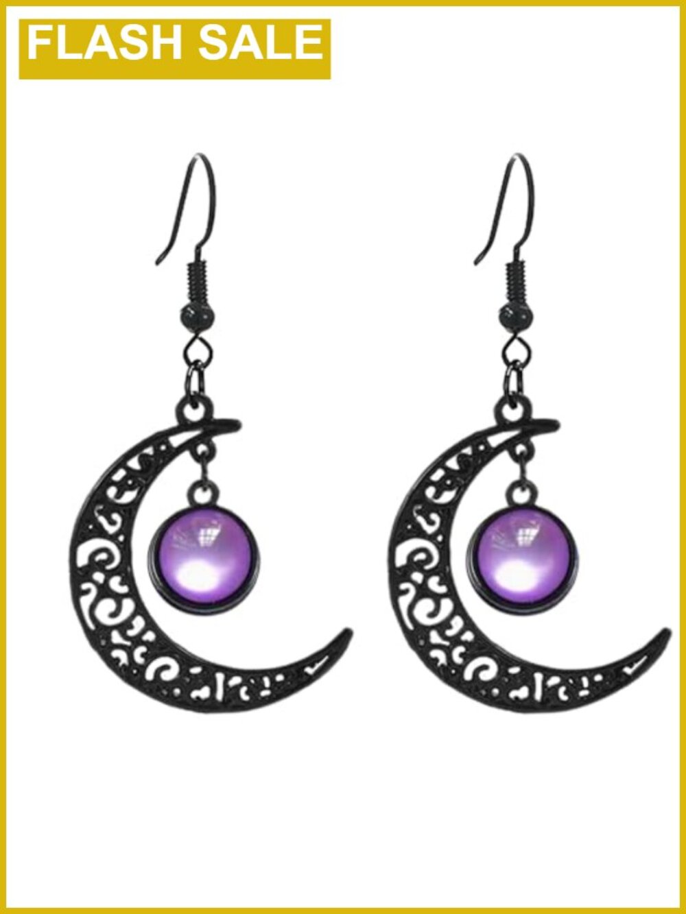 Gothic Moon Dangle Earrings Vintage Punk Crystal French Wire